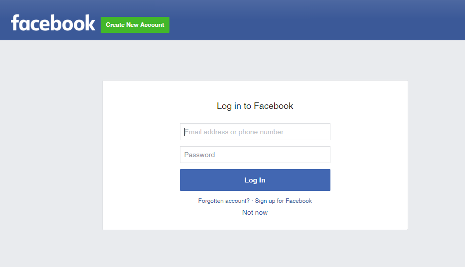 facebook login page